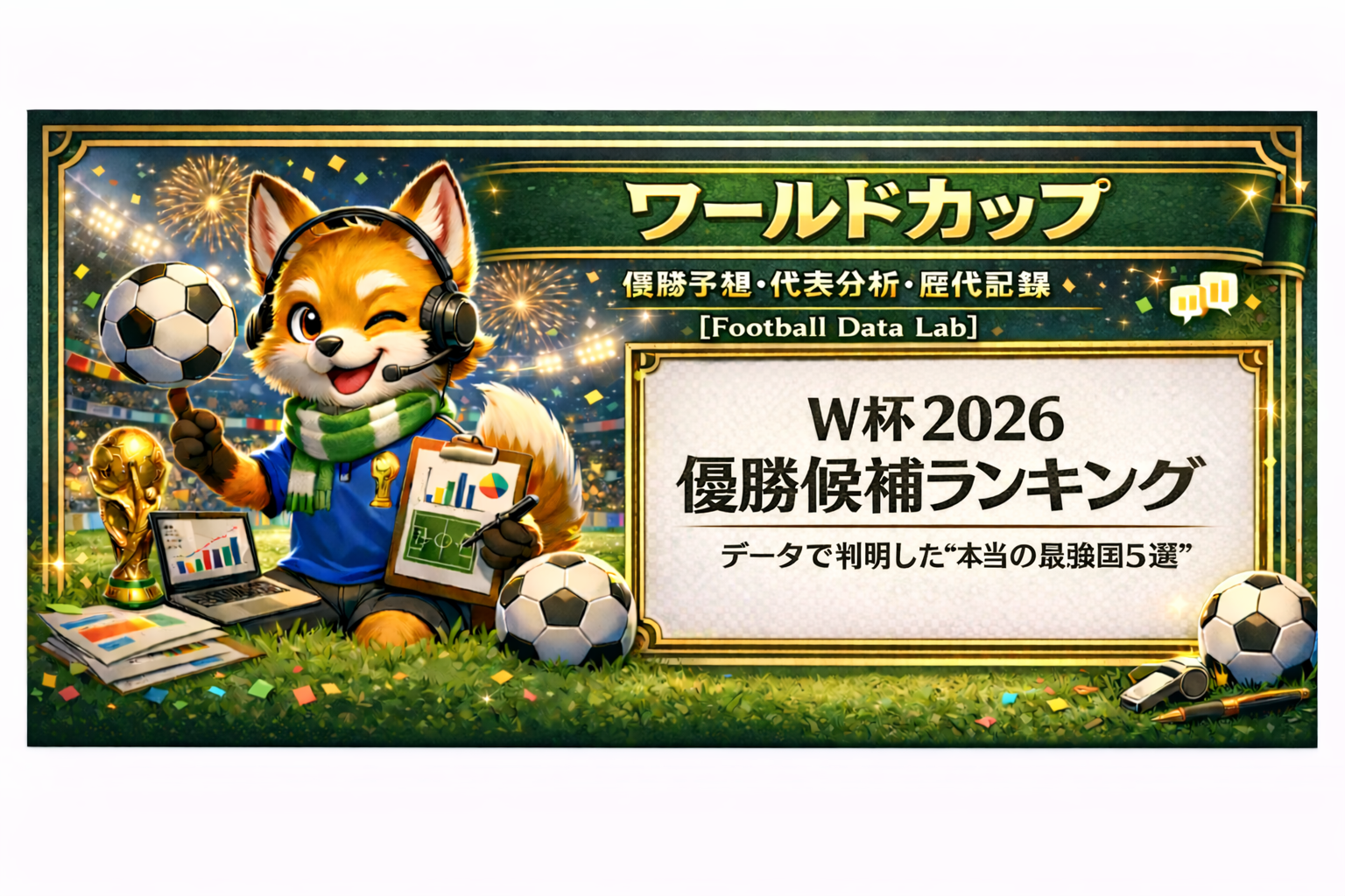 W杯2026優勝候補ランキング｜データで分析した最強国5選を解説するサッカー分析イメージ