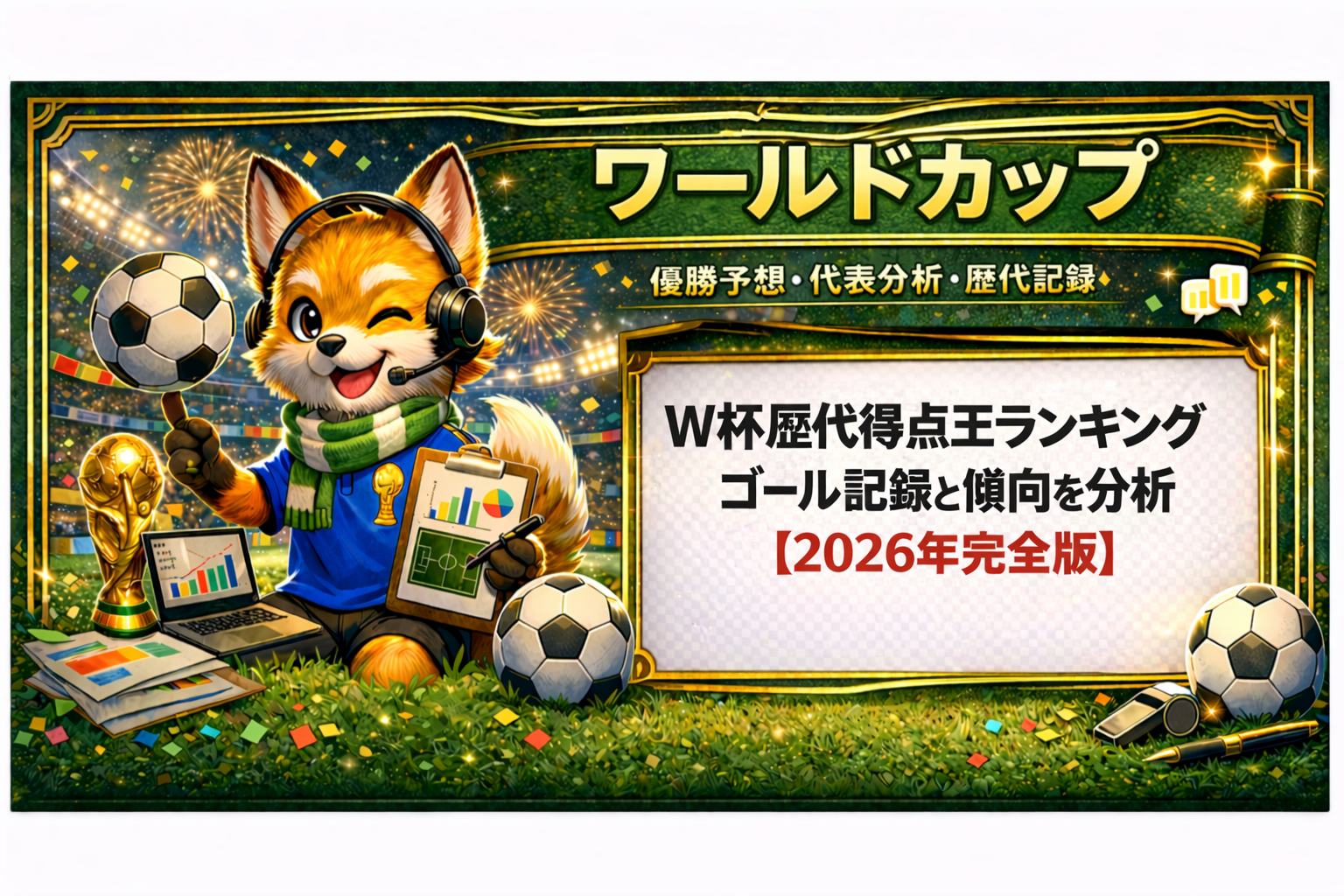 W杯歴代得点王ランキングを分析するサッカーデータ画像｜ゴール記録と傾向を解説した2026年完全版アイキャッチ