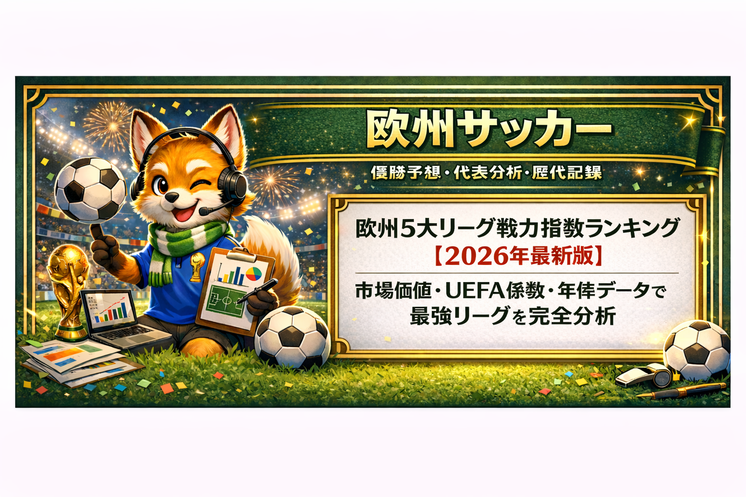 欧州5大リーグ戦力ランキング【2026年最新版】市場価値・UEFA係数・年俸データで最強リーグを分析したサッカーバナー