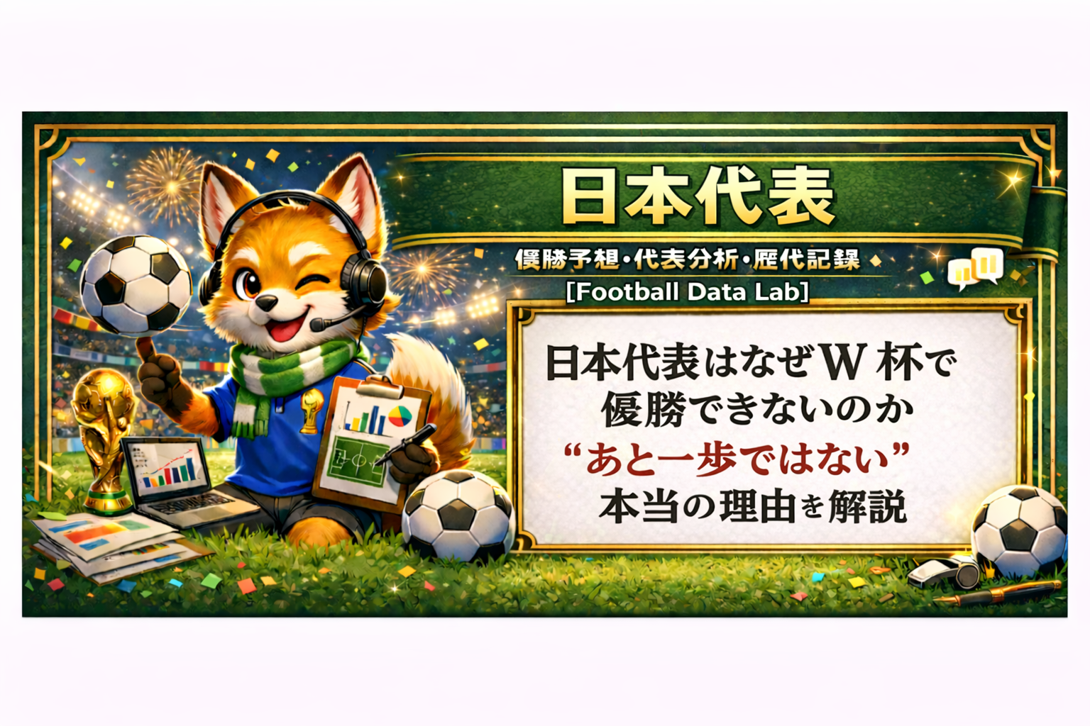日本代表はなぜワールドカップで優勝できないのかをデータと戦術で解説したバナー画像
