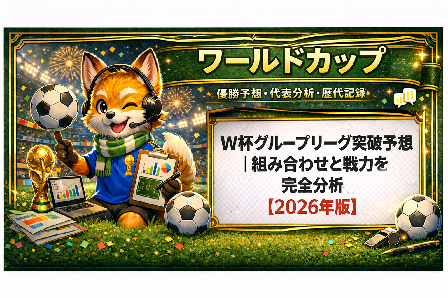 ワールドカップのグループリーグ突破予想と戦力分析を解説するサッカーデータ分析アイキャッチ【2026年版】