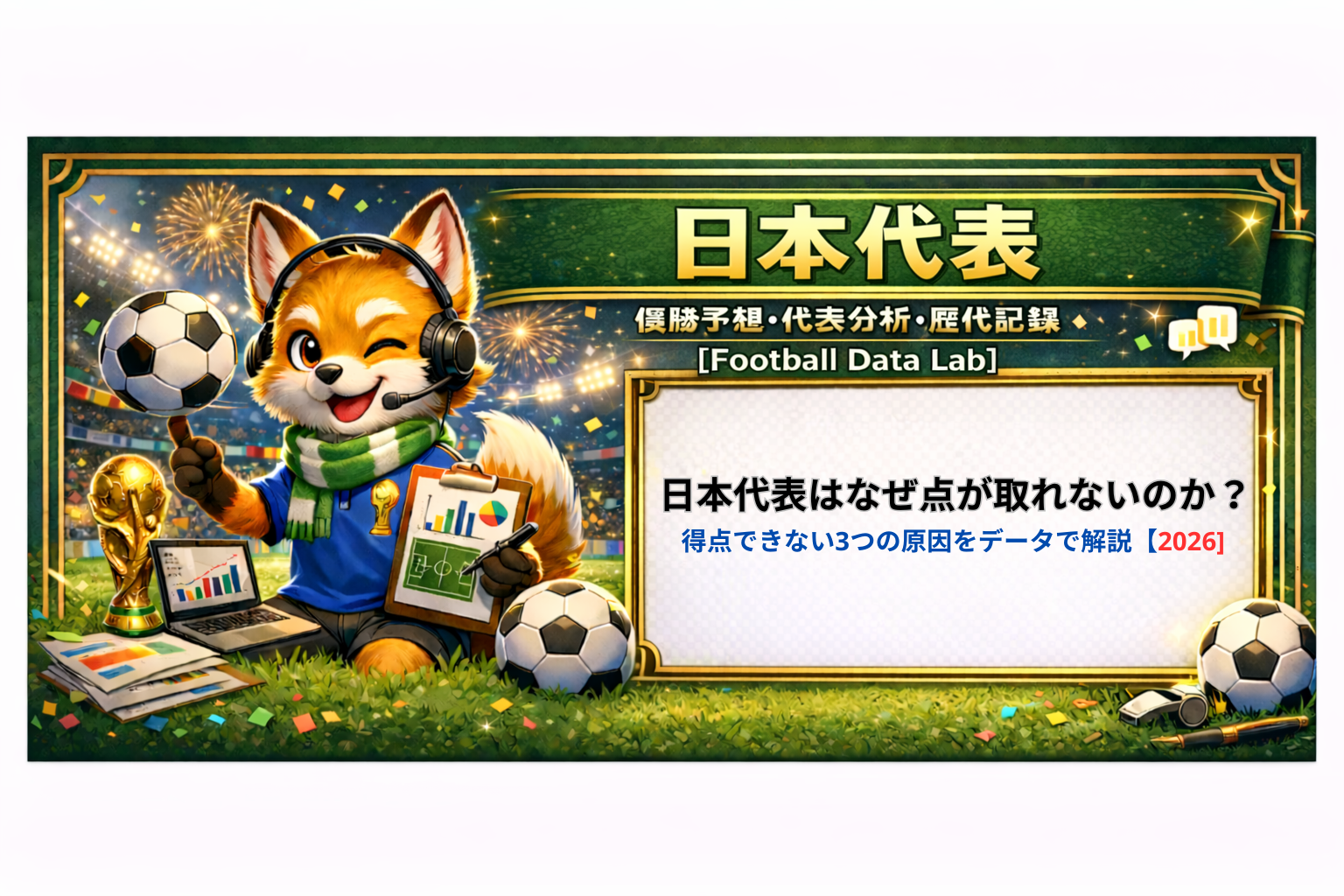 日本代表の決定力不足をデータで分析したイメージ画像（得点できない原因を解説）